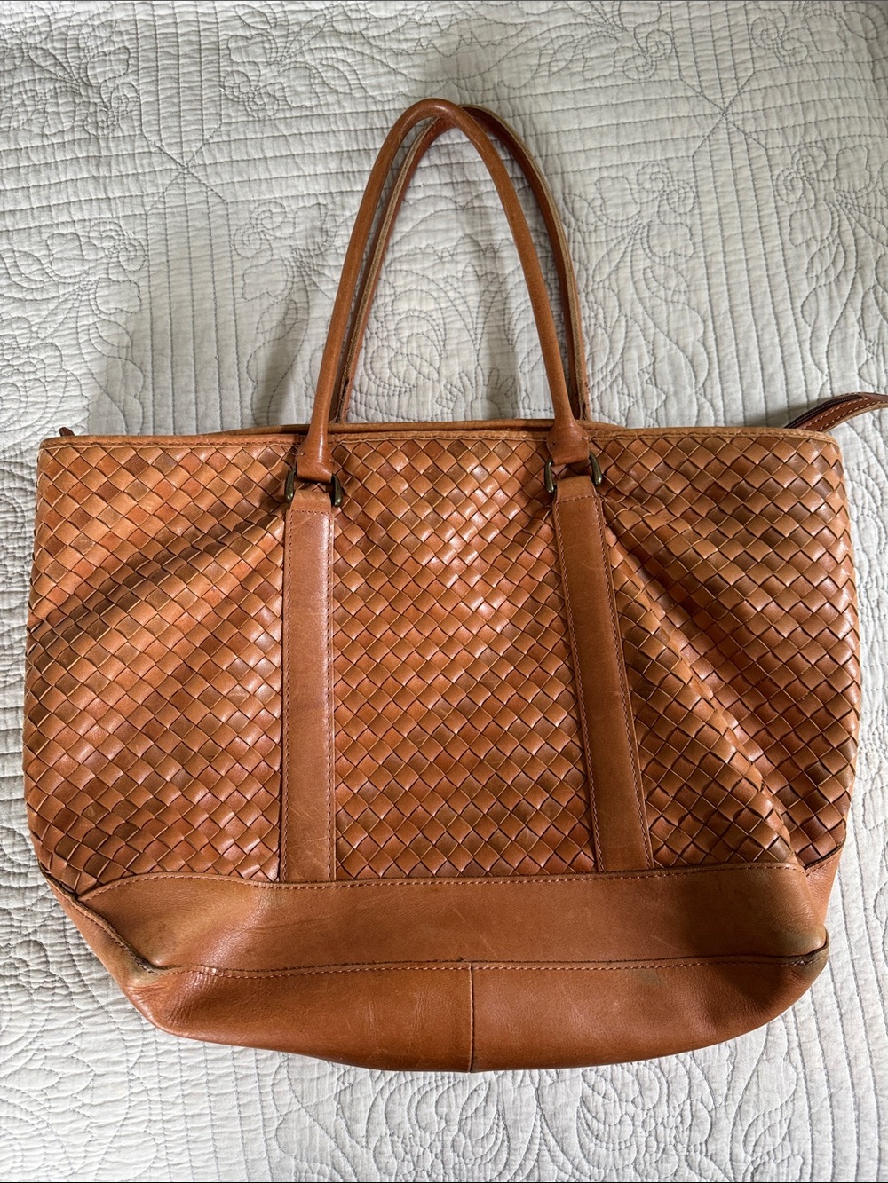 L.L. Bean Woven Leather Tote in Cognac